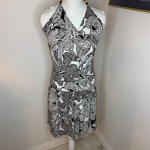 Studio Y Halter Black & White Tropical Print Mini Dress Office Siren